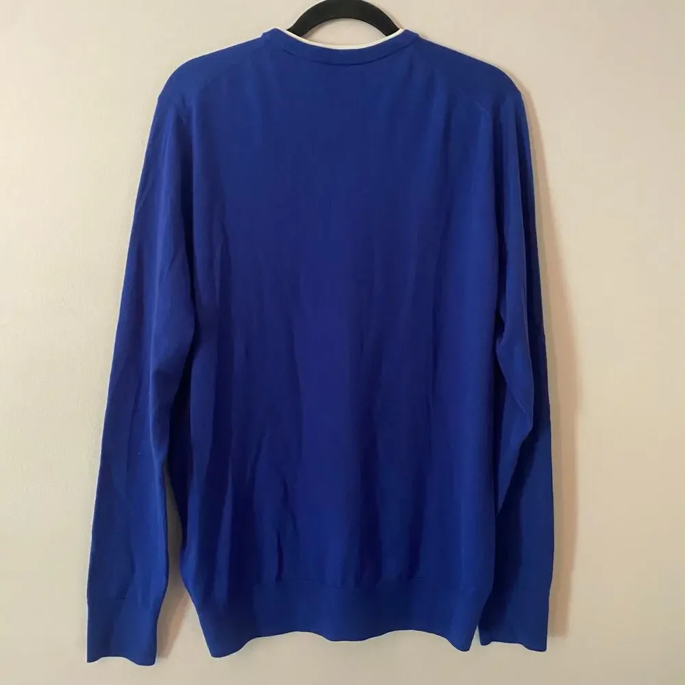 G/FORE Blue White Knit Pullover Sweater Wool Blend Minimalist Men's size Large